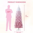 thumbnail image 2 of COZONY 6FT Pink Prelit Snow Flocked Pencil Christmas Tree w/ Foldable Base for Holiday Decoration, 2 of 8