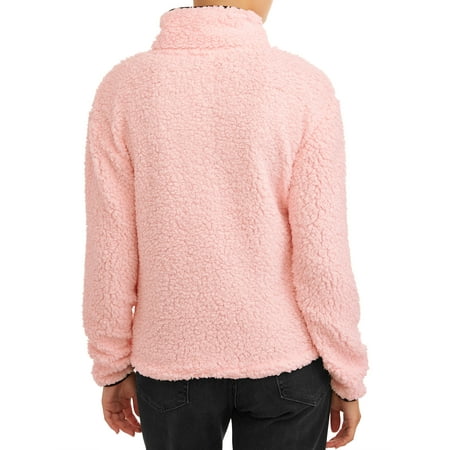 No Boundaries Juniors' Quarter-Zip Sherpa Pullover Sweater