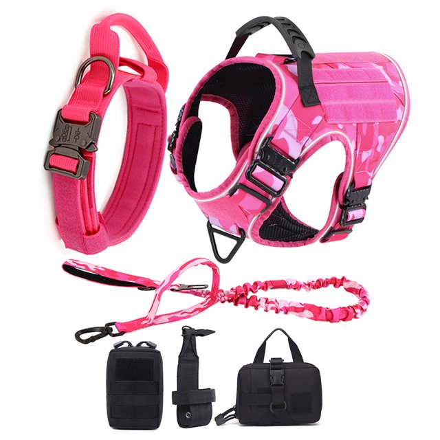 Reflective Dog Harness with 4 Metal Buckles Military Tactical Pet Training Vest Harnesses Leash Collar Large Dogs Accessories