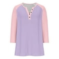 thumbnail image 4 of PWPSG Kid's 3/4 Sleeve Shirts Lightweight Spring Summer Casual Blouses Color Block Button Up Crewneck Pullover Daily Wear Tops Purple 11 Years, 4 of 6
