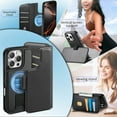 thumbnail image 4 of Detachable Wallet Case for iPhone 13 Pro Max with RFID Blocking Card Holder, Premium PU Leather Magnetic Stand Shockproof Removable Flip Protective Cover with Wristband for iPhone 13 Pro Max, Black, 4 of 14