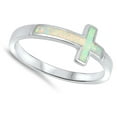 thumbnail image 4 of CHOOSE YOUR COLOR White Simulated Opal Sideways Cross Christ Ring .925 Sterling Silver Band CZ Female Size 11, 4 of 4