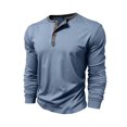 thumbnail image 6 of RYDCOT Men's Henley Long Sleeve Raglan Shirt 100% Cotton Lightweight Pullover 3-Button Placket Casual Crewneck T-Shirt for Men Light Blue, 6 of 9