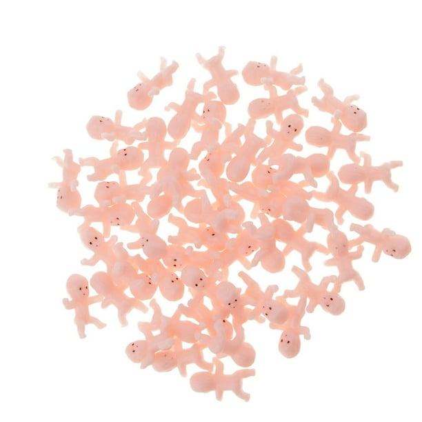 Paquete de 50 mini bebés de plástico: muñeco de bebé de 1 pulgada para regalos de fiesta de baby shower. Rosado