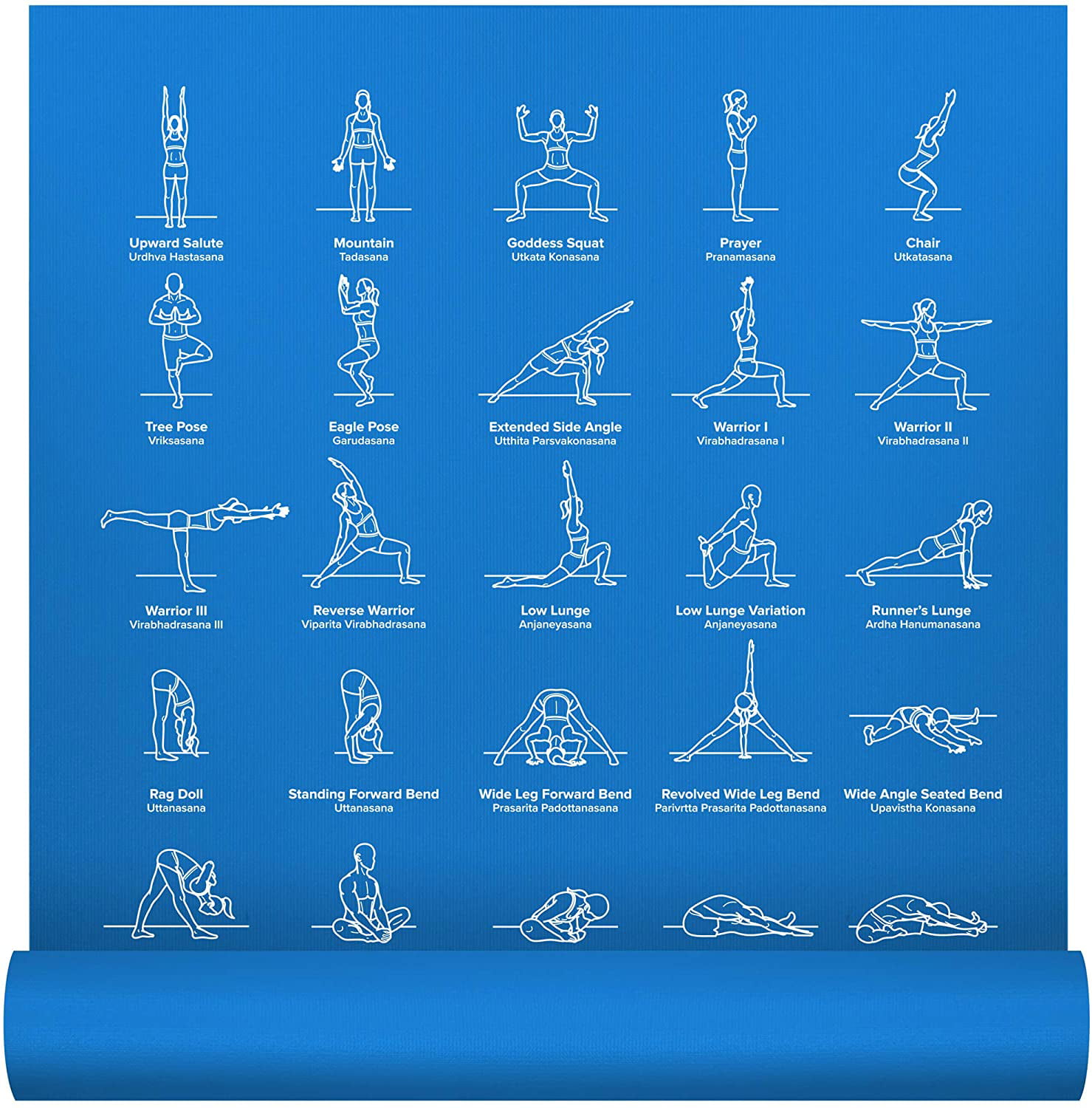 Black Printed w/ 70 Illustrated Poses,... NewMe Fitness Instructional Yoga Mat 