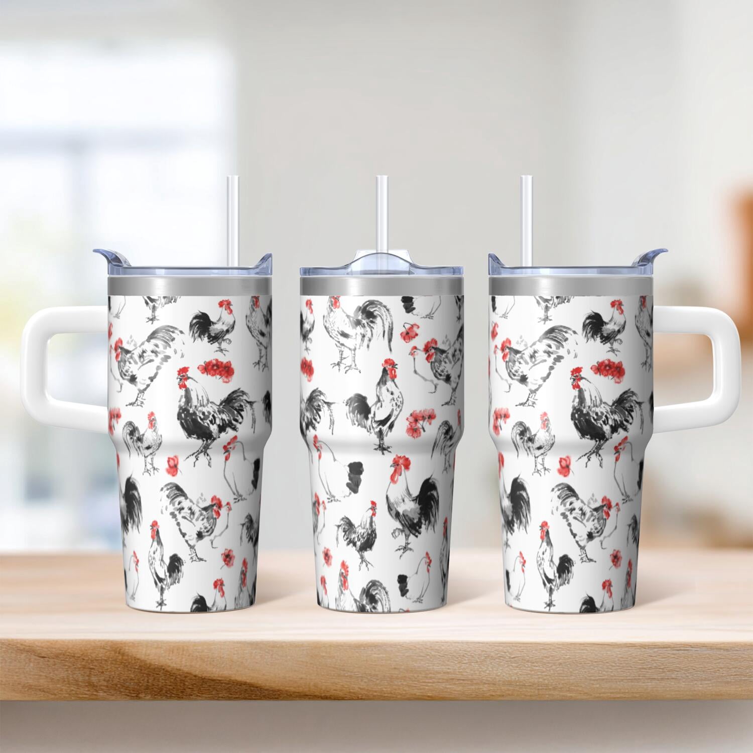 20oz Barnyard Chicken Tumbler with Handle Practical Birthday Christmas Gift for Chicken Fans Women Men Insulated Travel Mug Cup Holder Friendly Durable Build Hot Tea Cold Water Office Home Use