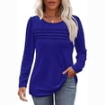 thumbnail image 2 of JUUYY Puff Long Sleeve T-Shirts for Women Casual Solid Pleated Crew Neck Tee Shirts Loose Fit Pullover Tops Blue L, 2 of 6