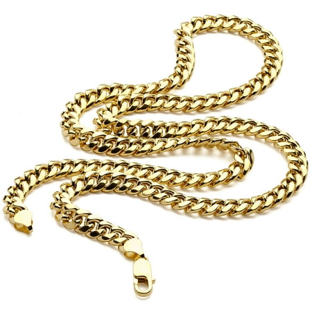 14K Yellow Gold REAL Light Miami Cuban Curb Link Chain Necklace/ Bracelet 7.5MM Lobster Claw Clasp