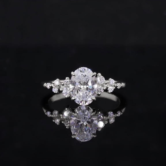 solitaire jewels 1.5TCW Snow Drift Style Oval Moissanite Engagement Ring For Women, 14K White Gold Plating Over Silver, D Color VVS Clarity