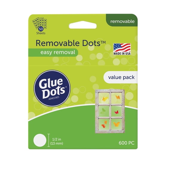 Glue Dots Removable Dots Value Pack Sheets, 1/2 Inch, Clear, Pack of 600