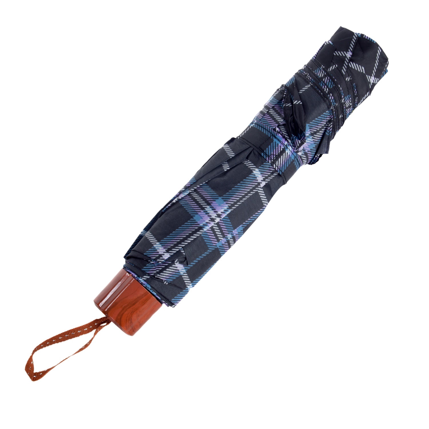 Plaid Lightweight Compact Travel Sized Windproof Nylon Umbrella With Easy Open Button