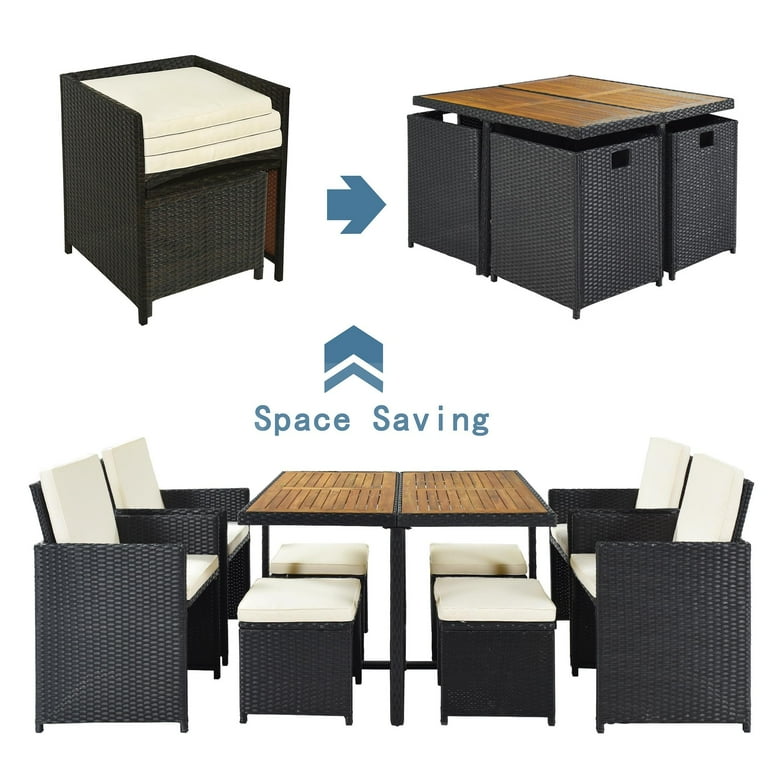 Clearance 9 Piece Patio Furniture Dining Set Outdoor Rattan Wicker Patio Dining Table Set All Weather Conversation Set with Ottoman for Garden