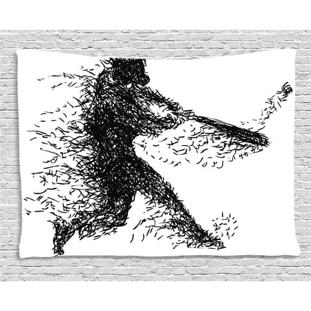 - Black and White Tapestry, Abstract Artistic Illustration of a Baseball Player Posing Grunge Sports, Wall Hanging for Bedroom Living Room Dorm Decor, 60W X 40L Inches, Black White, by Ambesonne