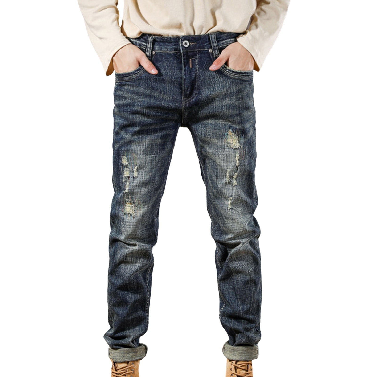 JHLZHS Track Pants Men Slim Fit Male Classic Blue Jeans Embroidered Casual Pants Loose Straight Leg Long Pants Men Overalls Khaki Pants for Men Stretchy Walmart