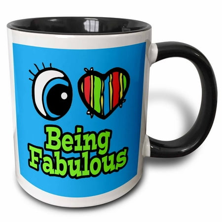 - 3dRose Bright Eye Heart I Love Being Fabulous - Two Tone Black Mug, 11-ounce