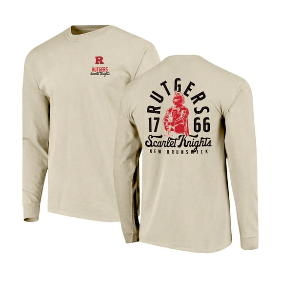 Men's Natural Rutgers Scarlet Knights Comfort Colors Mascot Overlay Long Sleeve T-Shirt