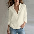 thumbnail image 2 of VBVC Women's Cotton Linen Henley Shirt , V-Neck Standing Collar Blouses For Women , Ladies' Long Sleeve Tops with Pockets,Beige,S-2XL, 2 of 10