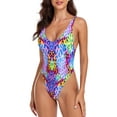 thumbnail image 6 of RELLECIGA Women's Purple Leopard High Cut Low Back One Piece Thong Swimsuit for Women Size Small, 6 of 9