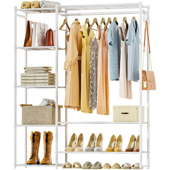 Wardrobe Closet, Portable Clothing Rack for Hanging Clothes, Free Standing Closet Organizers and Storage System with 4 Tiers Shelves for Cloakroom Bedroom, Black