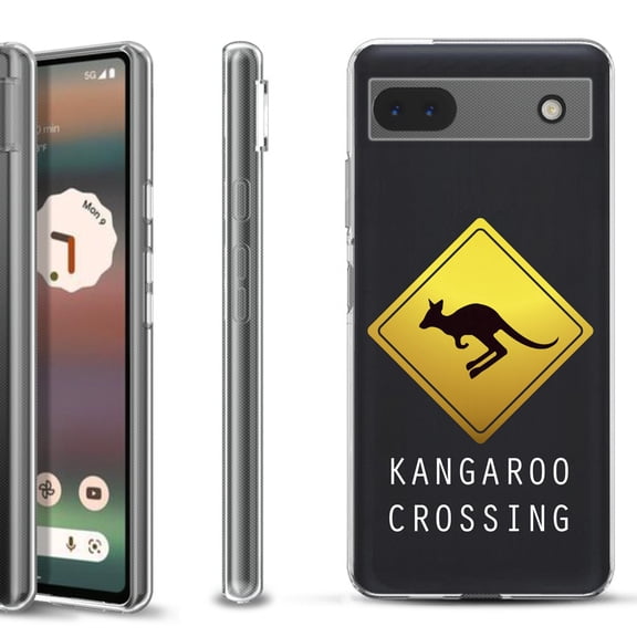 Slim-Fit Gel TPU Phone Case for Google Pixel 6a, by OneToughShield ® - Road Sign Kangaroo