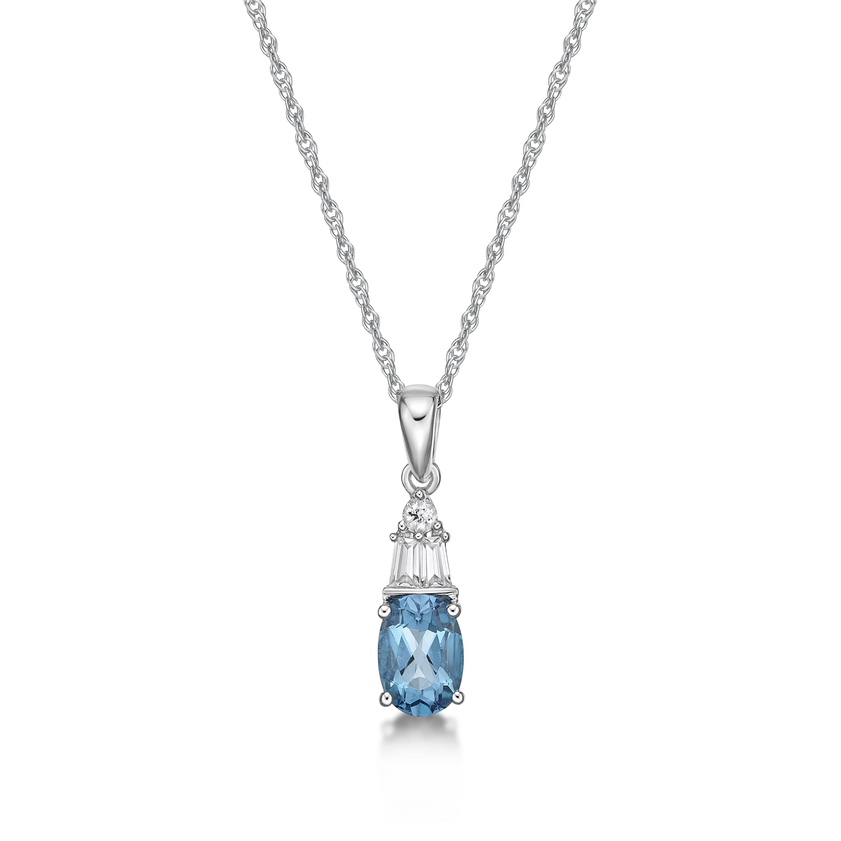 Jay Heart Designs 925 Sterling Silver Genuine Swiss Blue Topaz and Created White Sapphire Pendant with 18" Chain