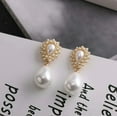 thumbnail image 4 of Clip on 1 1/2" gold dangle teardrop white pearl earrings, 4 of 4