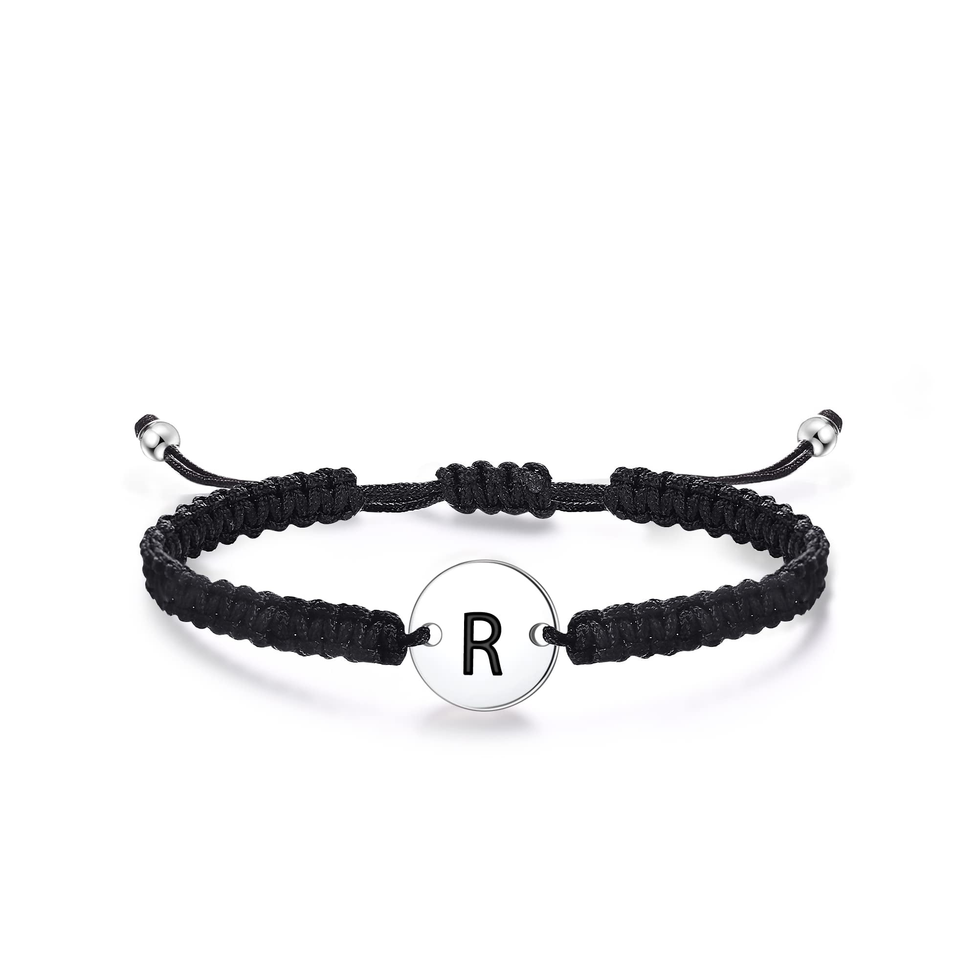 Dainty Stainless Steel Initial AZ Letter Charm Bracelets for Men Women Teen  Girls Handmade Adjustable Rope Braided Jewelry Personalized Birthday Gifts