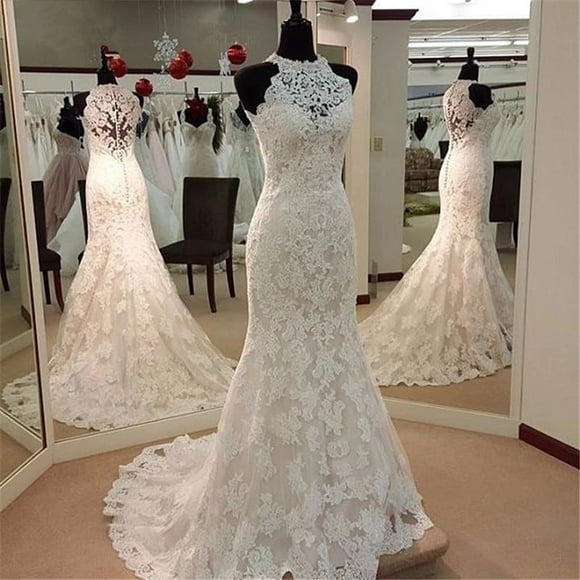 2021 New Arrivals Sale High-Neck Mermaid Wedding Dresses Vestido De Noiva Sexy See-Though Back Court Train Formal Bride Dresses Plus Size