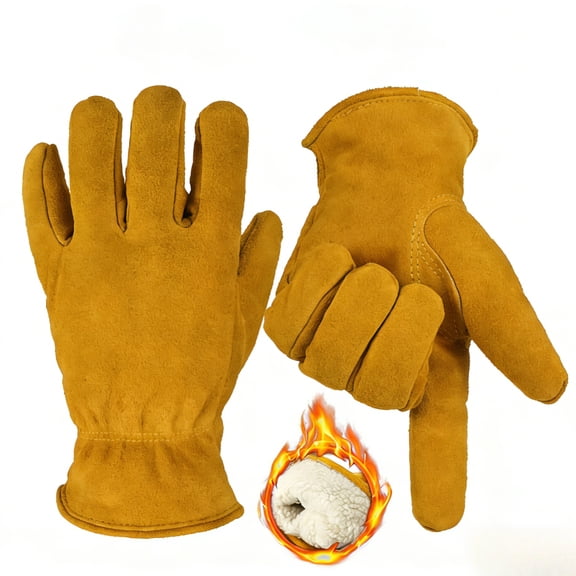 Thick Winter Work Gloves for Men & Women, Insulated Leather with Thermal Lining - Flexible Grip, Water-Resistant Cold Weather Gloves for Snow & Outdoor Labor
