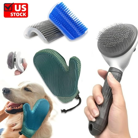 4PCS Cat Grooming Brush, Pets Skin Friendly Self Cleaning Slicker Massage Brushes for Shedding Dogs Cats Hair Gentle Remove Loose Undercoat with Long or Short Hairs