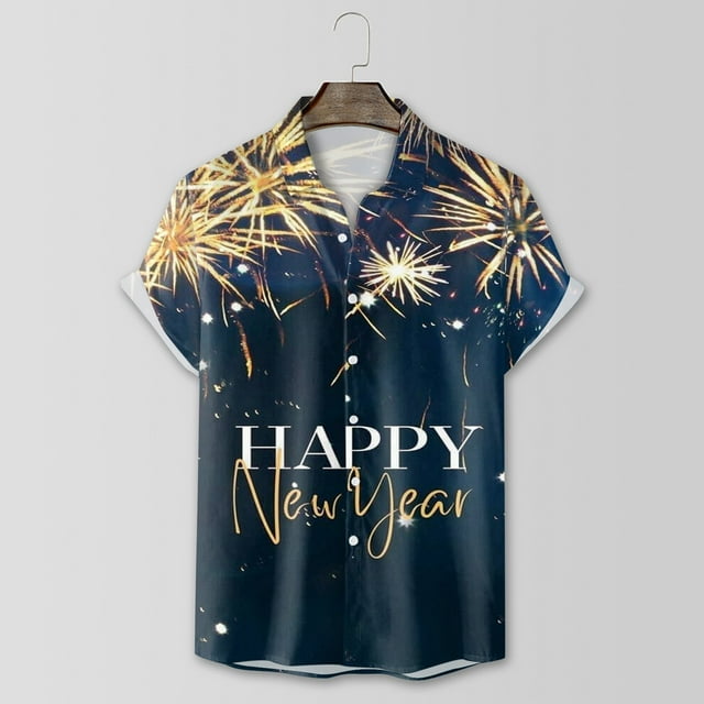 toraway Mens Shirts Short Sleeve Button up Mens New Year and Spring Festival Digital 3D Printed Button Lapel Shirt Top XL