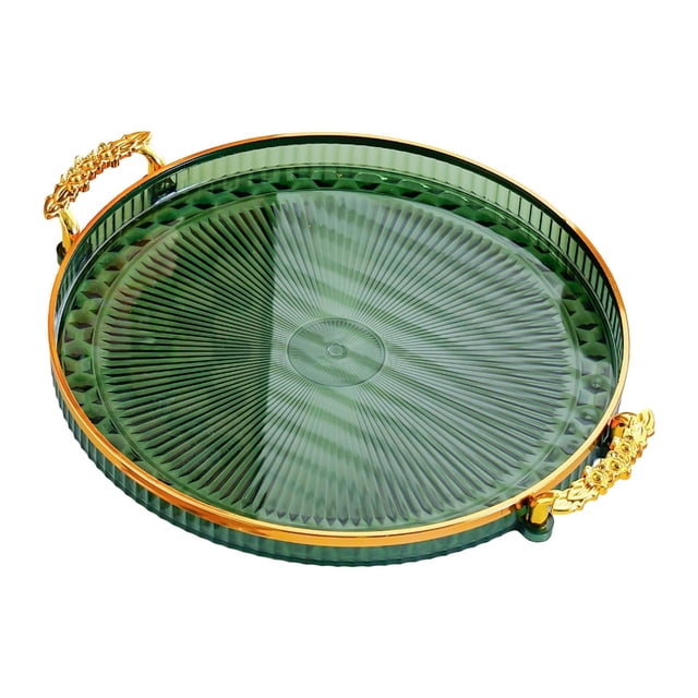 Bandeja de plástico para almacenar frutas, elegante bandeja redonda para decorar mesas de buffet y dulces. Verde