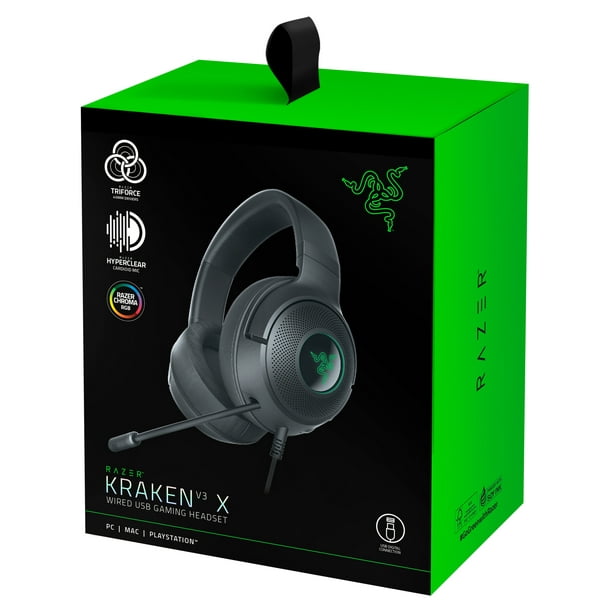 Razer Kraken V3 X Wired Lightweight Gaming Headset for PS5, PS4 via USB Type A Connection, Surround 40mm Drivers, HyperClear Bendable Cardioid Mic, Chroma RGB Lighting, Classic Black -