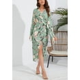 thumbnail image 2 of Floral Collared Surplice Neck Dress for Women Mid-Calf Length Green X-Large, 2 of 4