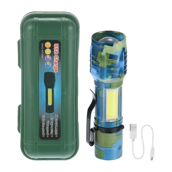 Uxcell Scalable LED Flashlight, 3 Mode High Lumens LED Flashlight White Light Torch USB Rechargeable, Camouflage Blue