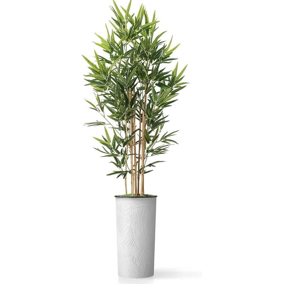 Artificial Tree in White Marble Effect Planter, Fake Bamboo Silk Tree for Indoor and Outdoor Home Decoration - 70" Overall Tall (Plant Plus Tree)