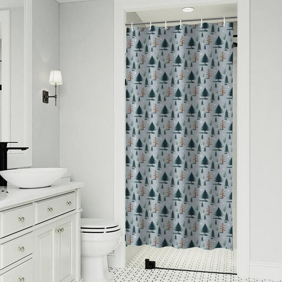 Light Blue Christmas Tree Pattern Shower Curtain 36"x72" ,Bathroom Decorative Shower Curtains Set with 12 Hooks,Modern Waterproof Washable Shower Curtain