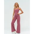 thumbnail image 3 of IDOPIP Two Piece Workout Sets for Women Racerback Compression Contrast Tank Top Matching High Waist Wide Leg Yoga Jogger Tummy Control Bell Bottom Flare Pants Pilates Running Outfits, 3 of 6