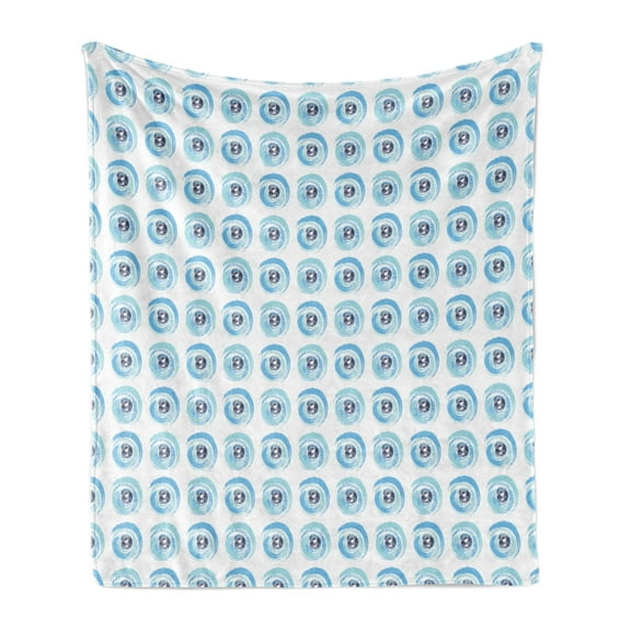 Abstract Soft Flannel Fleece Throw Blanket, Continuous Pattern with Eyeballs Painting, Cozy Plush for Indoor and Outdoor Use, 50" x 70", Sky Blue Blue, by Ambesonne