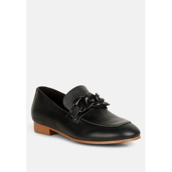 MERVA Chunky Chain Leather Loafers in black