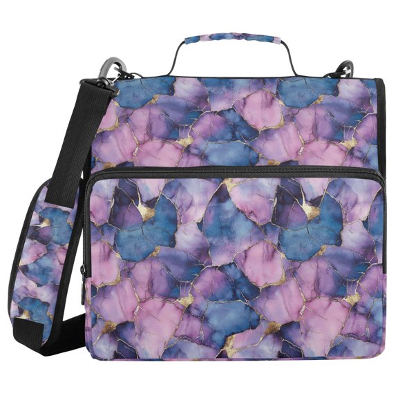 FORMRS Zipper Binder with Shoulder Strap 2-inch Ring 500 Sheet Capacity File Bag, Watercolor Pink Marble Pattern
