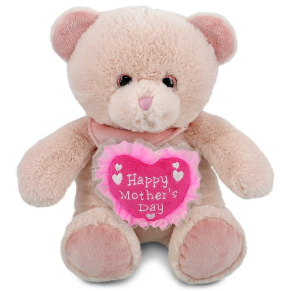 DolliBu Happy Mother's Day Super Soft Plush Baby Pink Bear - Cute Stuffed Animal Present With Pink Heart Message for Best Mommy, Grandma, Wife, Daughter - Cute Wild Life Plush Toy Gift - 8 Inch