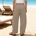 thumbnail image 6 of Womens Cotton Linen Lounge Pants Solid Stripe Elastic Loose Wide Leg Trousers With Pocket Relaxing at Home Clothes, 6 of 7
