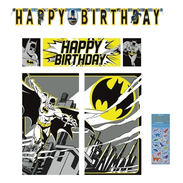 Paquete de artículos para fiestas de cumpleaños de Batman con pancarta y telón de fondo