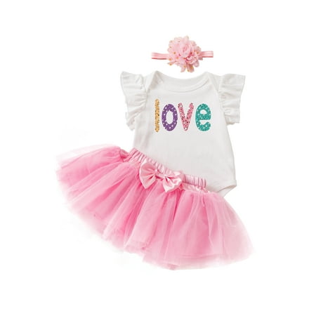 

Imcute My 1st Valentine s Day Baby Girl Outfits Letter Print Sleeveless Romper+Tulle Tutu Skirt+Headband