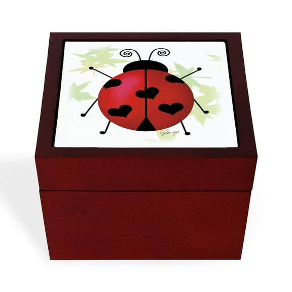 CafePress - Heart Ladybug - Keepsake Box, Finished Hardwood Jewelry Box, Velvet Lined Memento Box