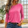 thumbnail image 3 of Fmbrln Women's 3/4 Length Sleeve Tops Stripe Crew Neck T Shirts Fall Casual Loose Soft Shirts Hot Pink 3XL, 3 of 5