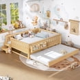 thumbnail image 3 of Bellemave Queen Bed with Trundle and Small Stairs, Queen Size Platform Bed Frame with Rail and Bookshelf, Wooden Montessori Floor Bed No Box Spring Needed,Light Natural, 3 of 9
