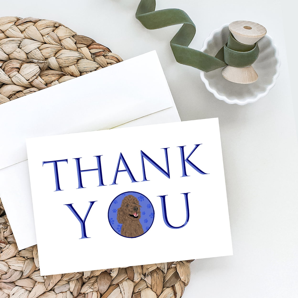 Poodle Standard Brown Thank You Greeting Cards and Envelopes Pack of 8 7 in x 5 in