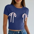 thumbnail image 2 of Yuyuzo Going out Tops for Women Bowknot Short Sleeve Crop Top Round Neck T Shirts Summer Basic Tees, 2 of 7